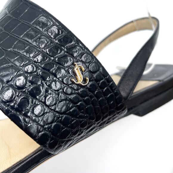 Jimmy Choo Seia Slingback‎ Sandals Black Strappy Flat Croc Leather Sz 37 / 7 - Picture 7 of 11